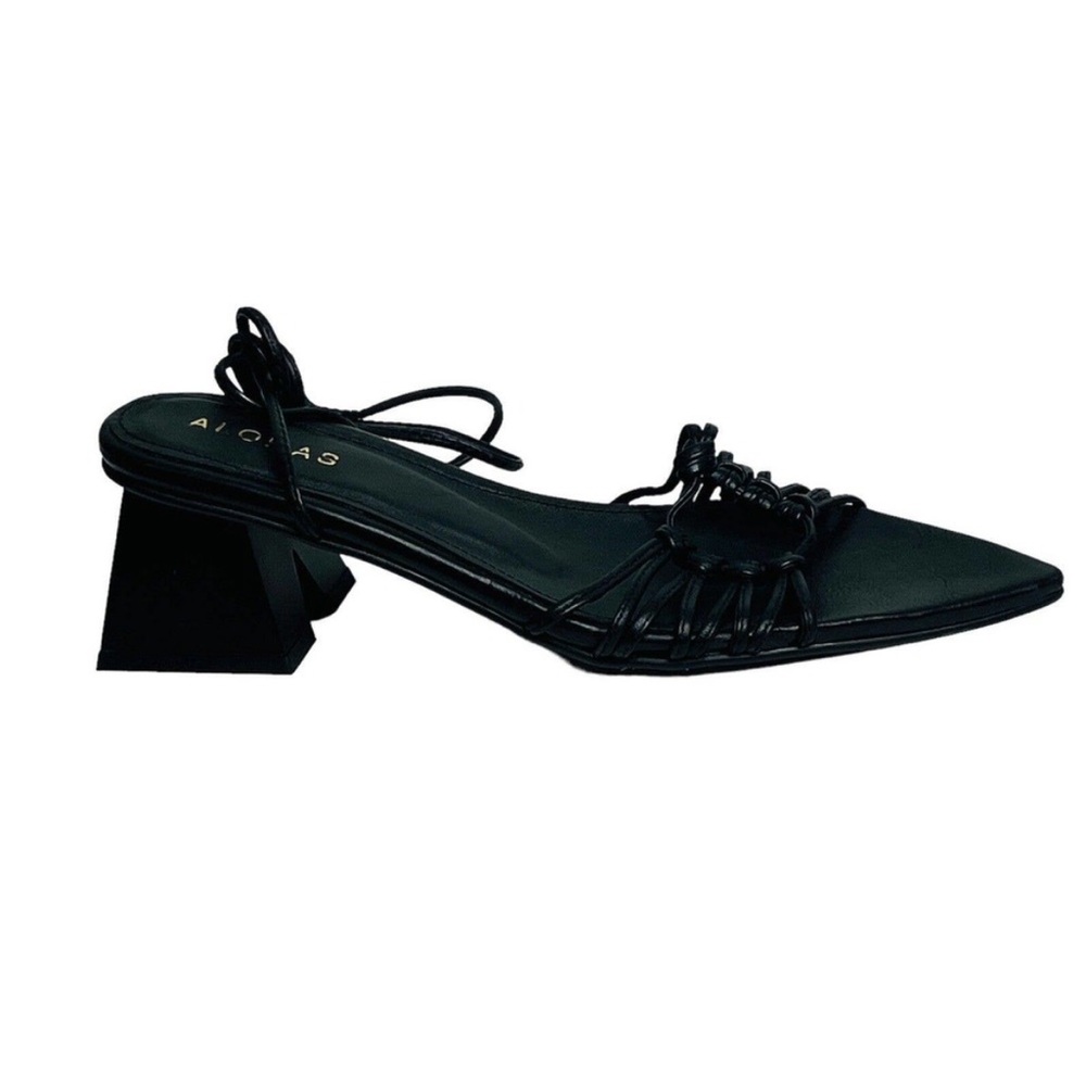 ALOHAS Black Strappy Pointed-Toe Block Heel Sandals